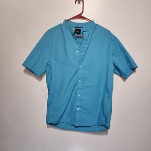 H&M Mens Short Sleeve Button-Up Shirt Bright Blue Collared Casual Top Size Small